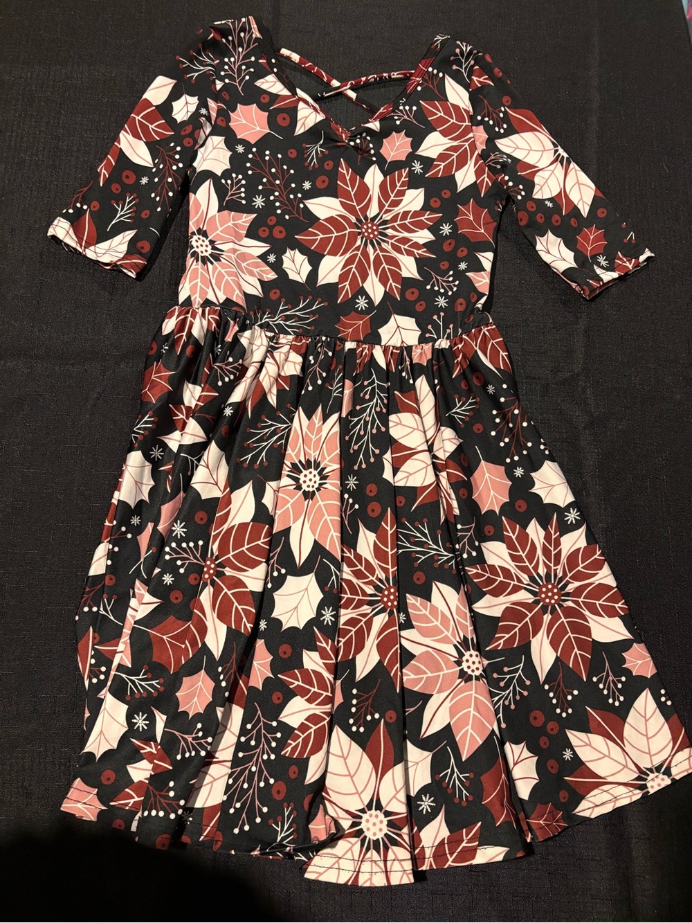 Dot Dot Smile Black Floral Skater Dress with Burgundy & Blush Accents